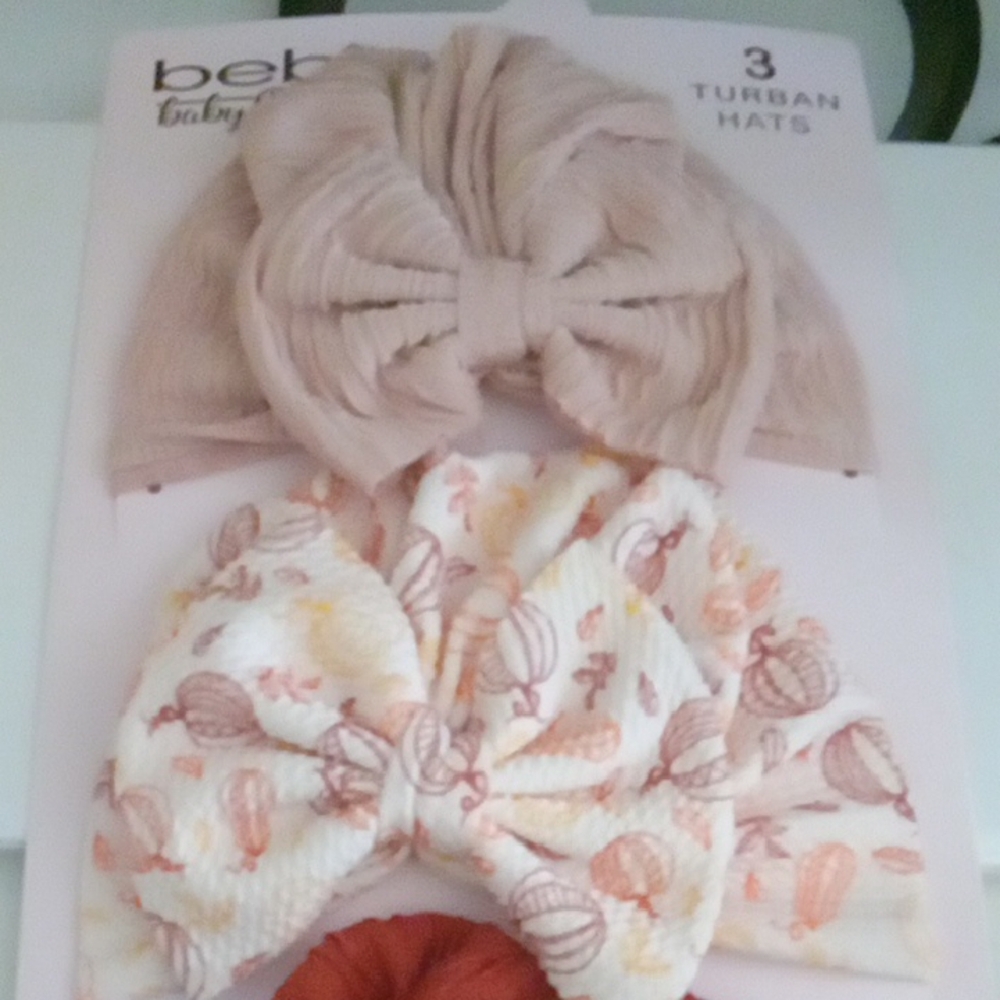 Bebe Pink and White Turban Hats with Knot Detail